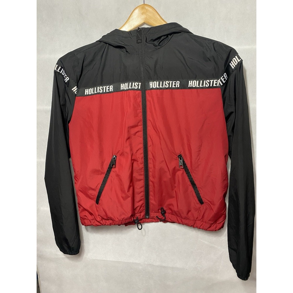 Hollister Jacket Womens Medium Black/Red Full Zip Up Hoodie Windbreaker Ladies
